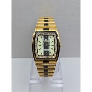 Swiston SW2001M Mens 18K Electro Plated Gold Crystal Tank Watch New Battery